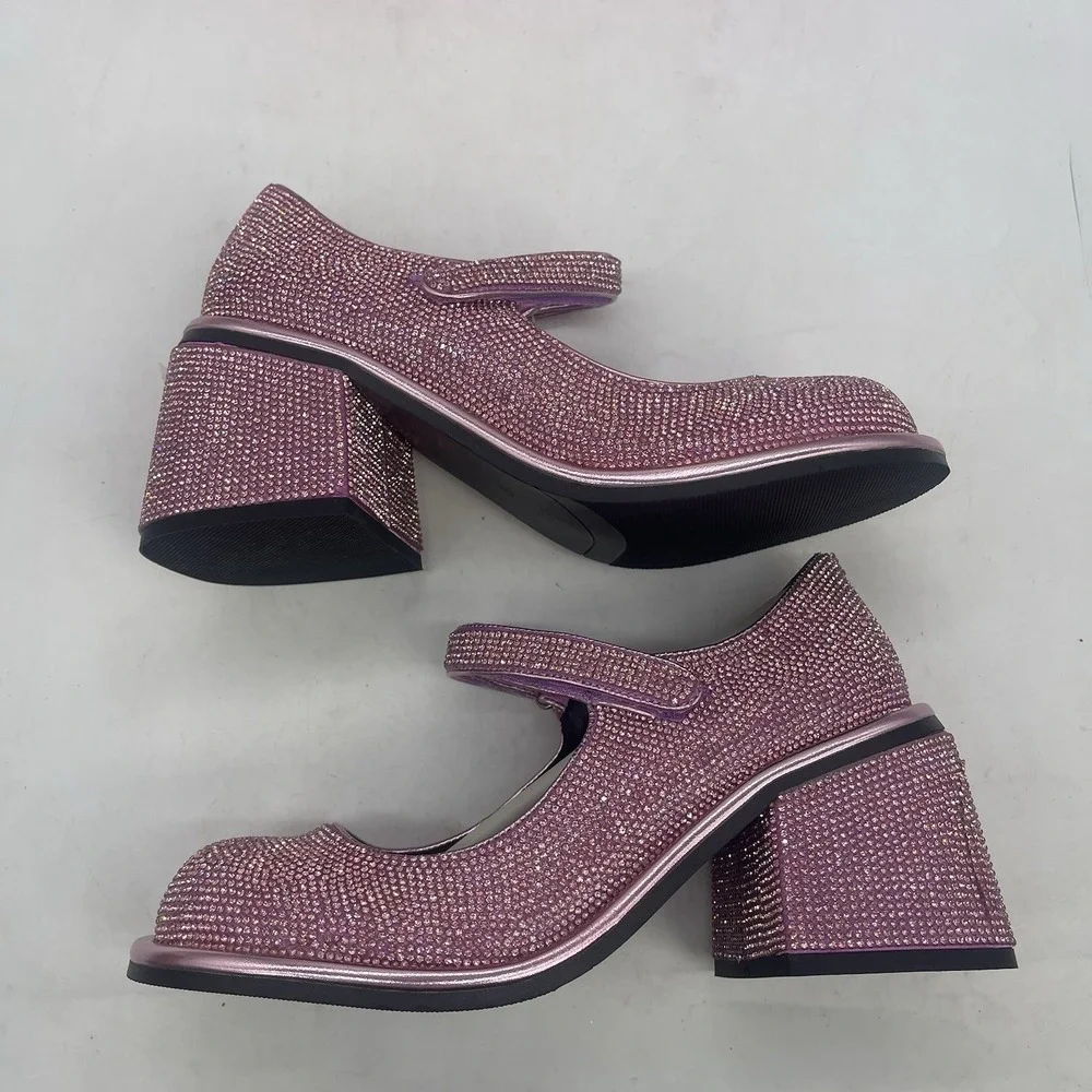 Sugar Thrillz Platform Heels Womens 8M Pink Glitter Rhinestone Chunky NEW w Box